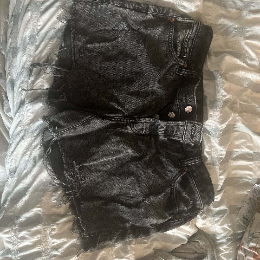 Express Black Jean Shorts with Distressed Hem